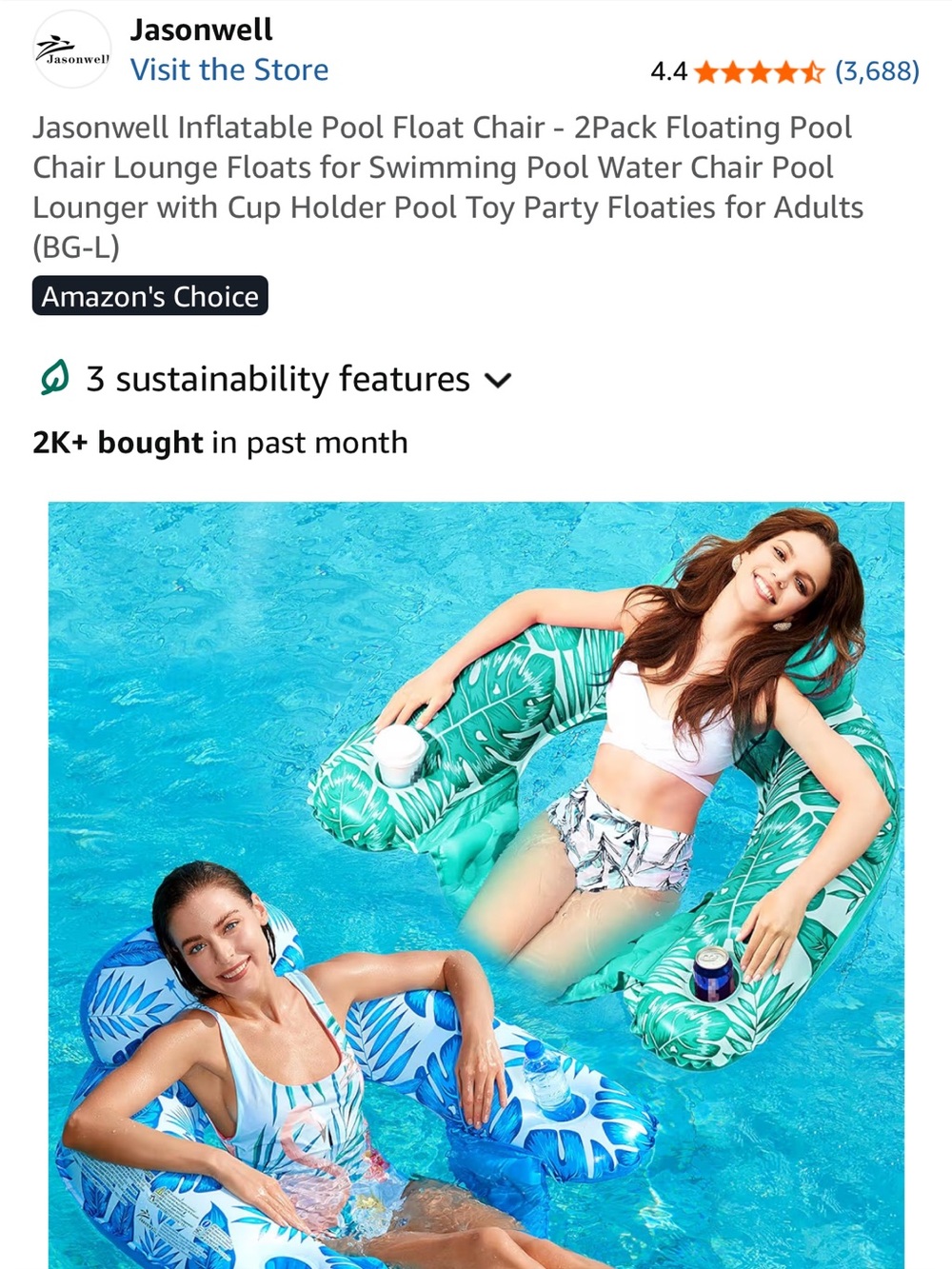 Inflatable Pool Float Chairs in Teal Palm Print NIB